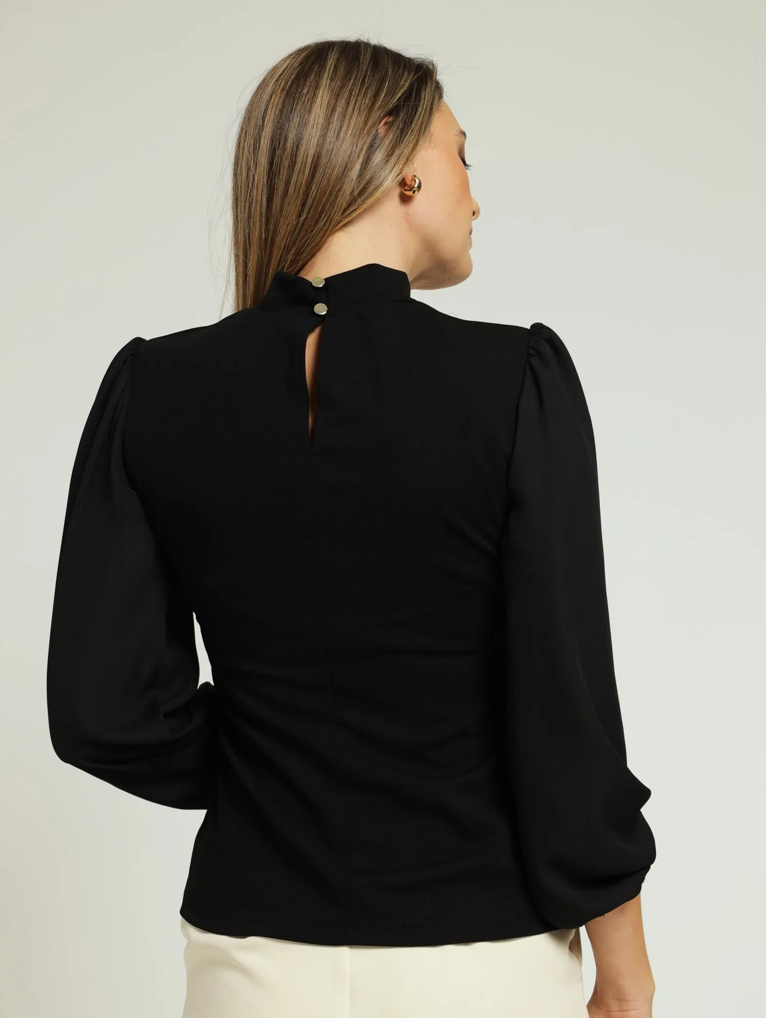Hi-Neck Pleat Combo Blouse - Black sold by Edgars product image thumbnail 3