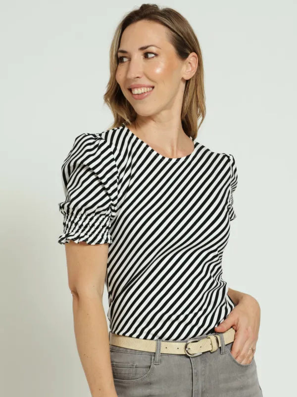 Puff Sleeve Striped Blouse - Black/Beige sold by Edgars