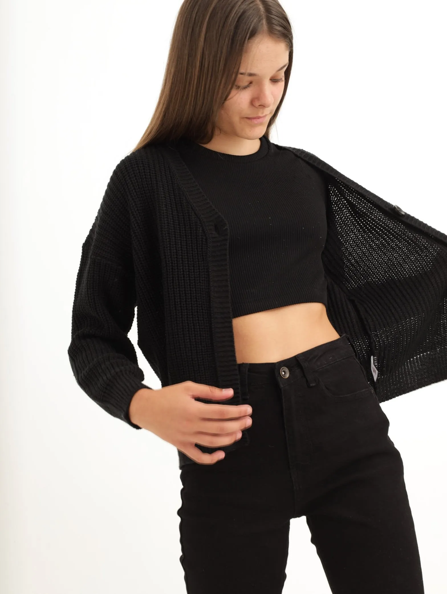 Girls Chunkcable Cardigan - Black sold by Edgars
