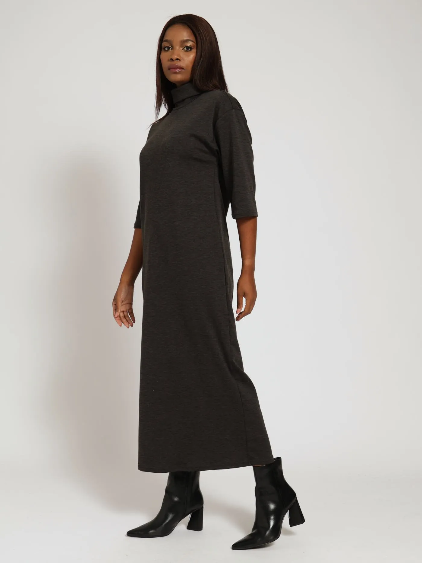 3/4 Sleeve Turtle Neck Shift Midi Dress - Charcoal Melange sold by Edgars product image thumbnail 2