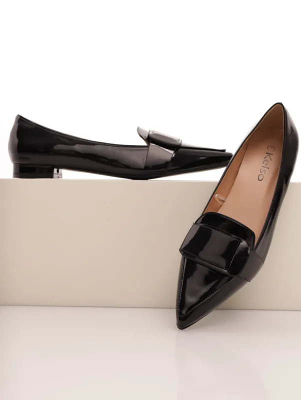 Ladies Pointed Full Closed Loafer On Block Heel - Black sold by Edgars