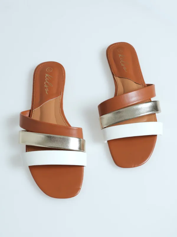 Diagonal Triple Strap Mule - Sandal - Tan sold by Edgars