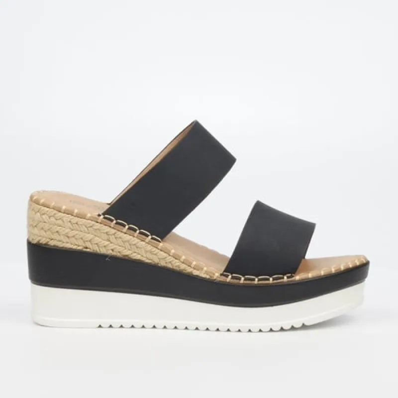 Ladies Push In Platform Wedge - Black sold by Edgars