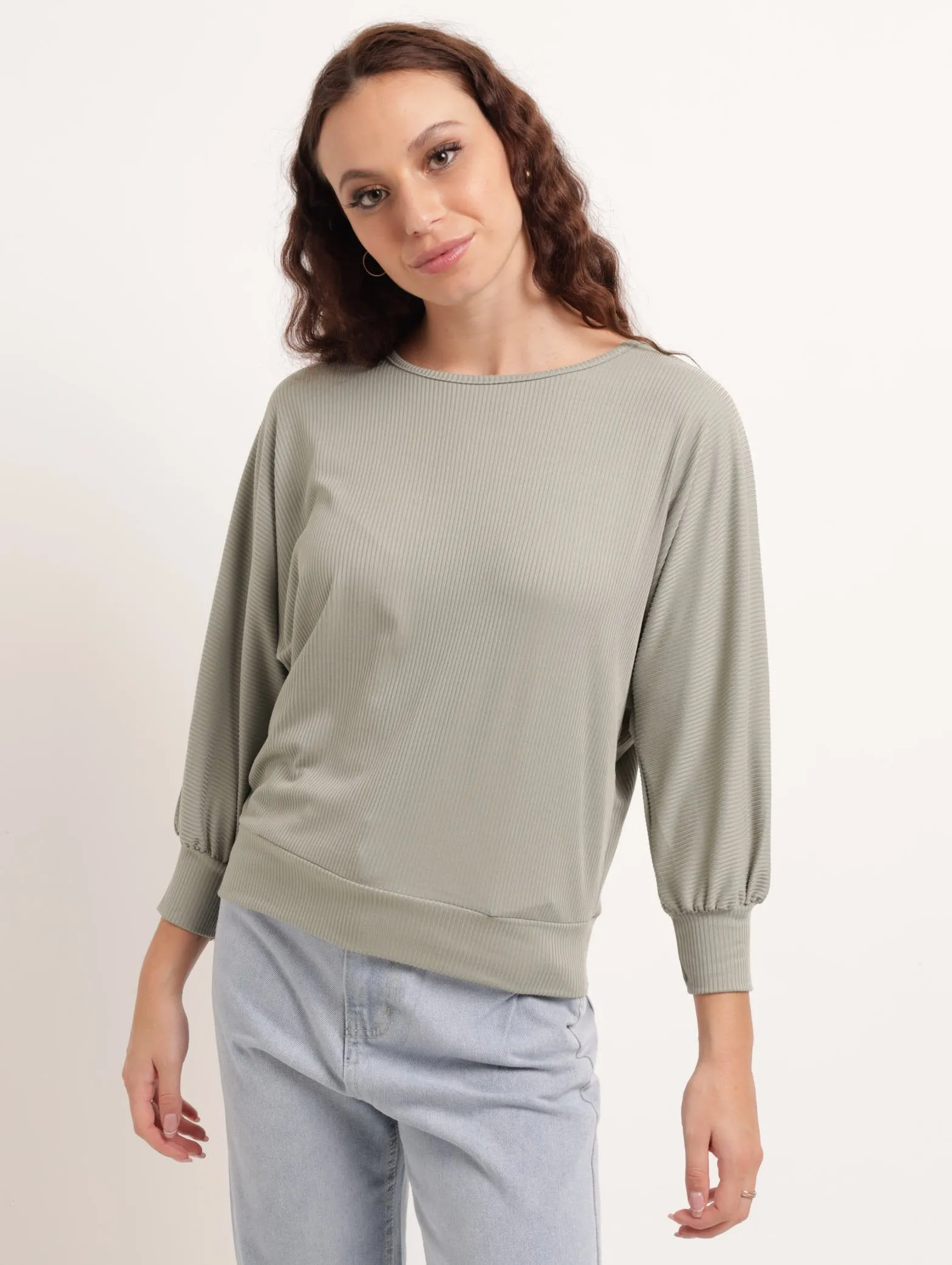 Ladies Long Sleeve Slouchy Batwing Top - Sage sold by Edgars