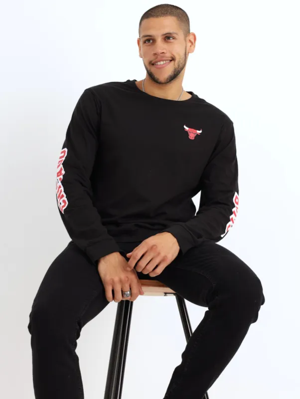 Men's Long Sleeve Bulls Striped Logo Tee - Black sold by Edgars