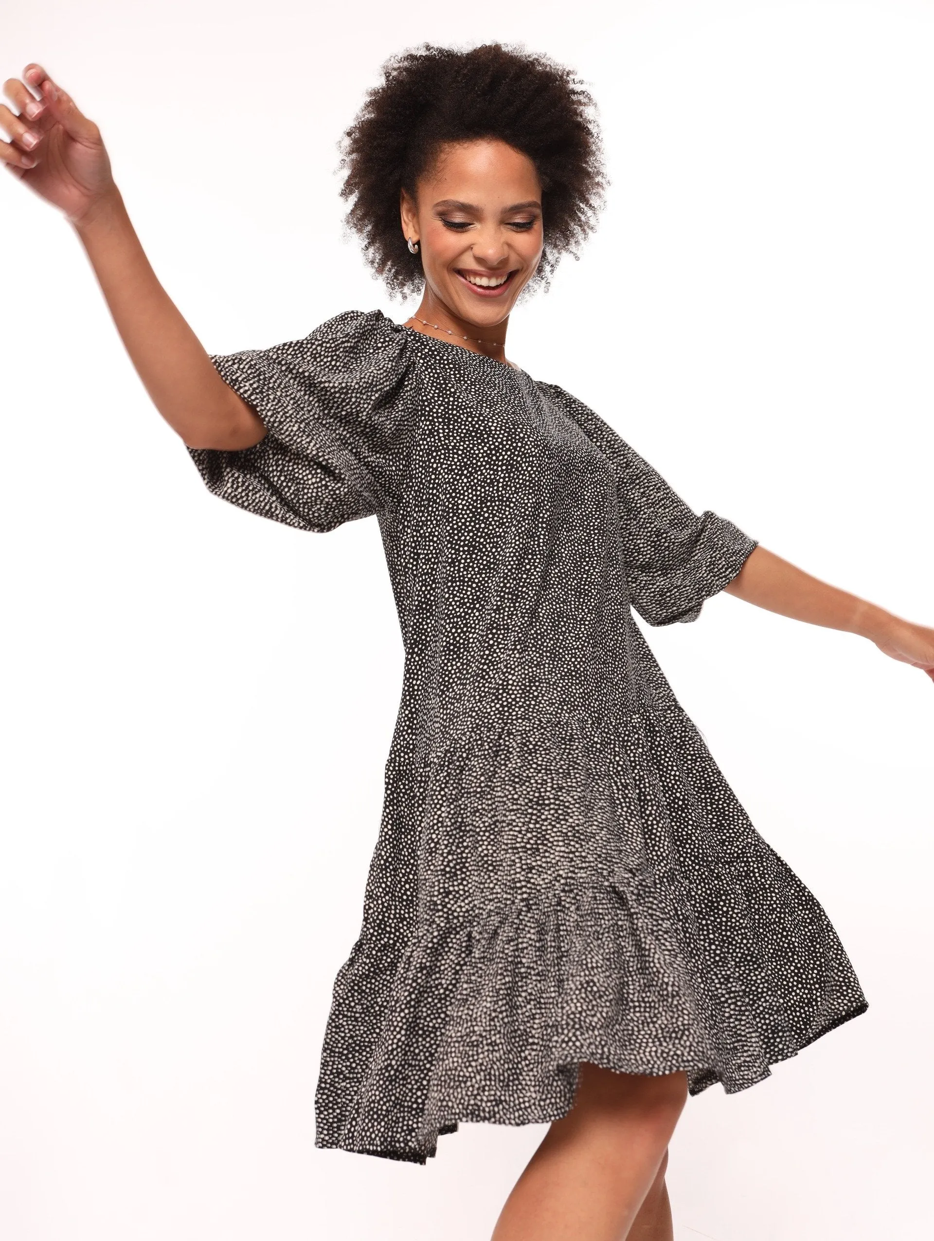 Ladies Tiered Shift Dress - Black/White sold by Edgars