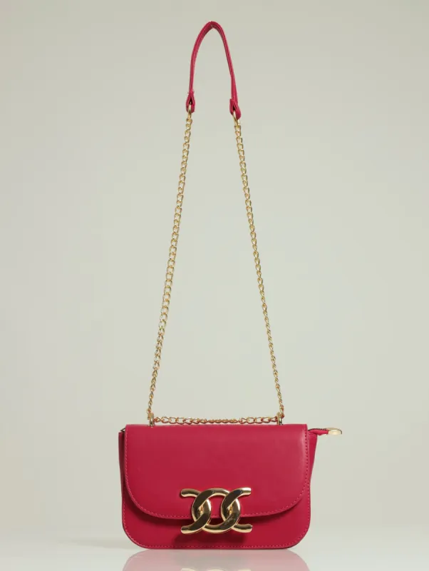 Gold Chain Clasp Satchel Bag - Magenta sold by Edgars