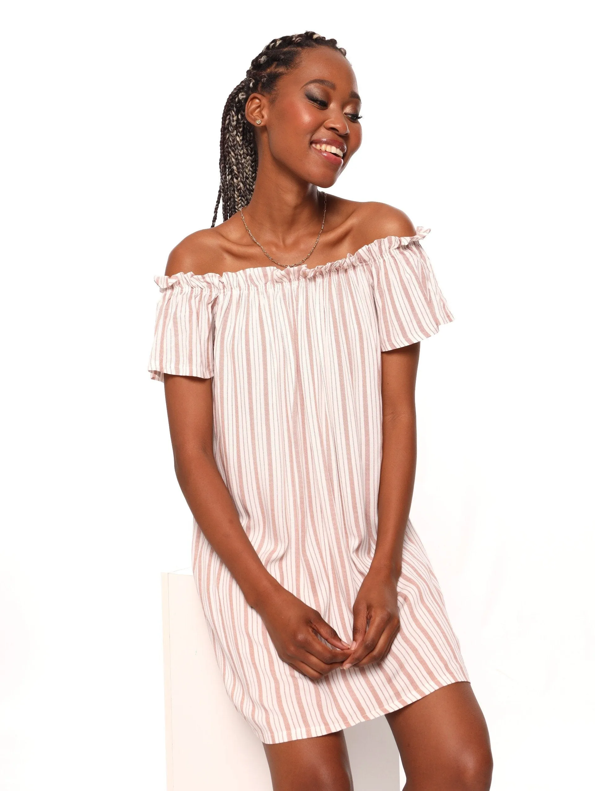 Ladies Stripe Bardot Mini Dress - Nude sold by Edgars