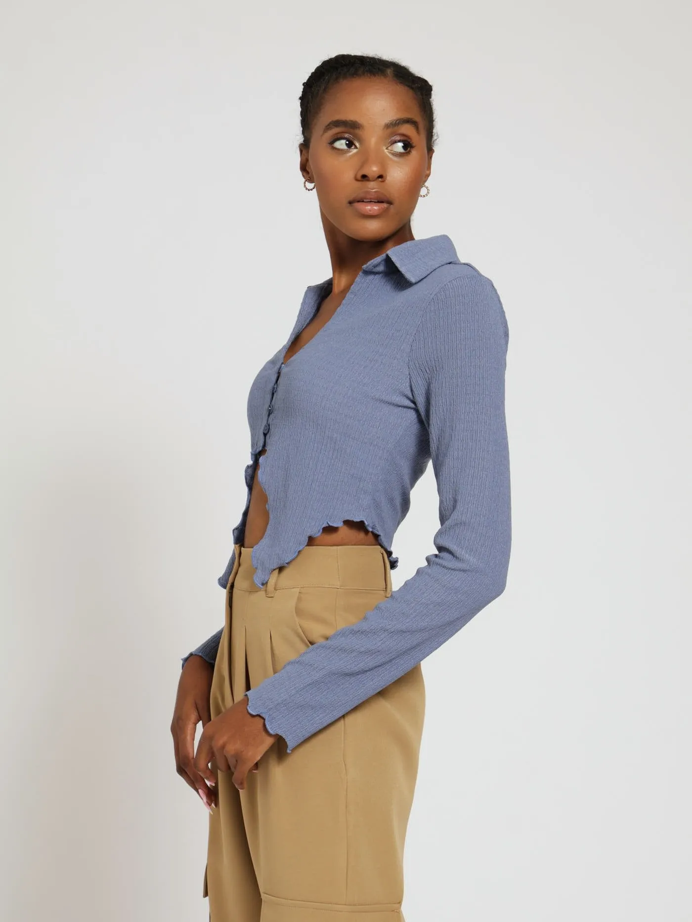 Long Sleeve Crinkle Collar Top - Airforce sold by Edgars product image thumbnail 2