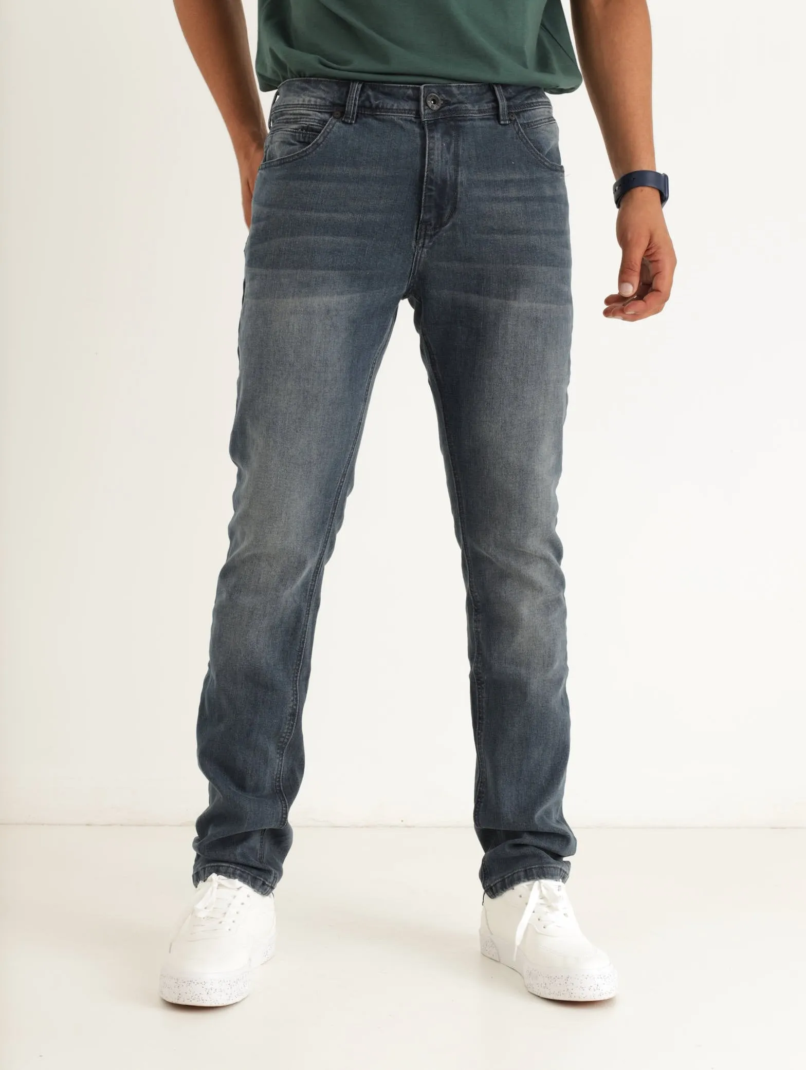 Men's Blue / Grey 5 Pocket Woven Jean sold by Edgars