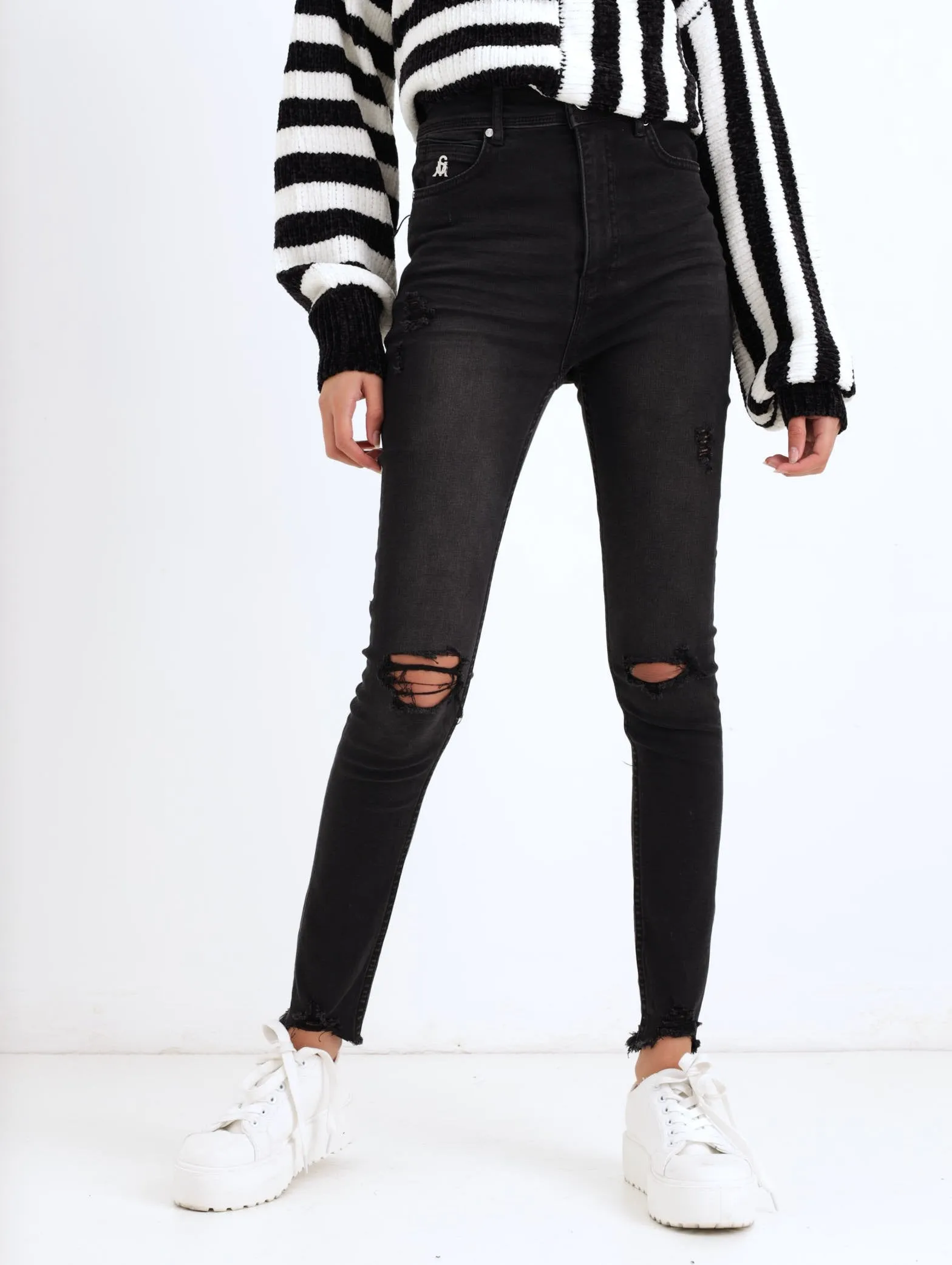 Ladies Black Ripped Skinny Denim sold by Edgars