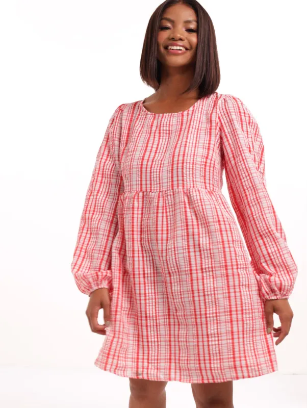 Ladies Long Sleeve Seersucker Dress - Red sold by Edgars