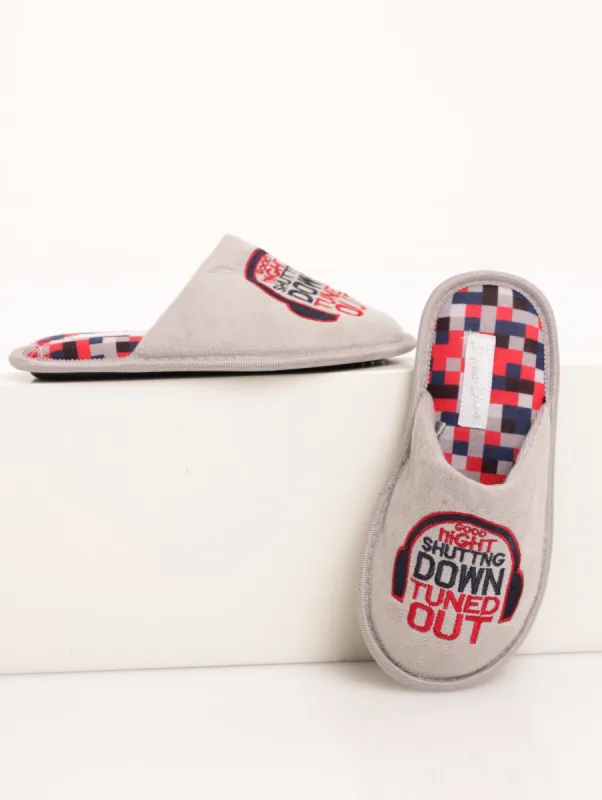 Boys Novelty Slogan Slipper - Grey sold by Edgars