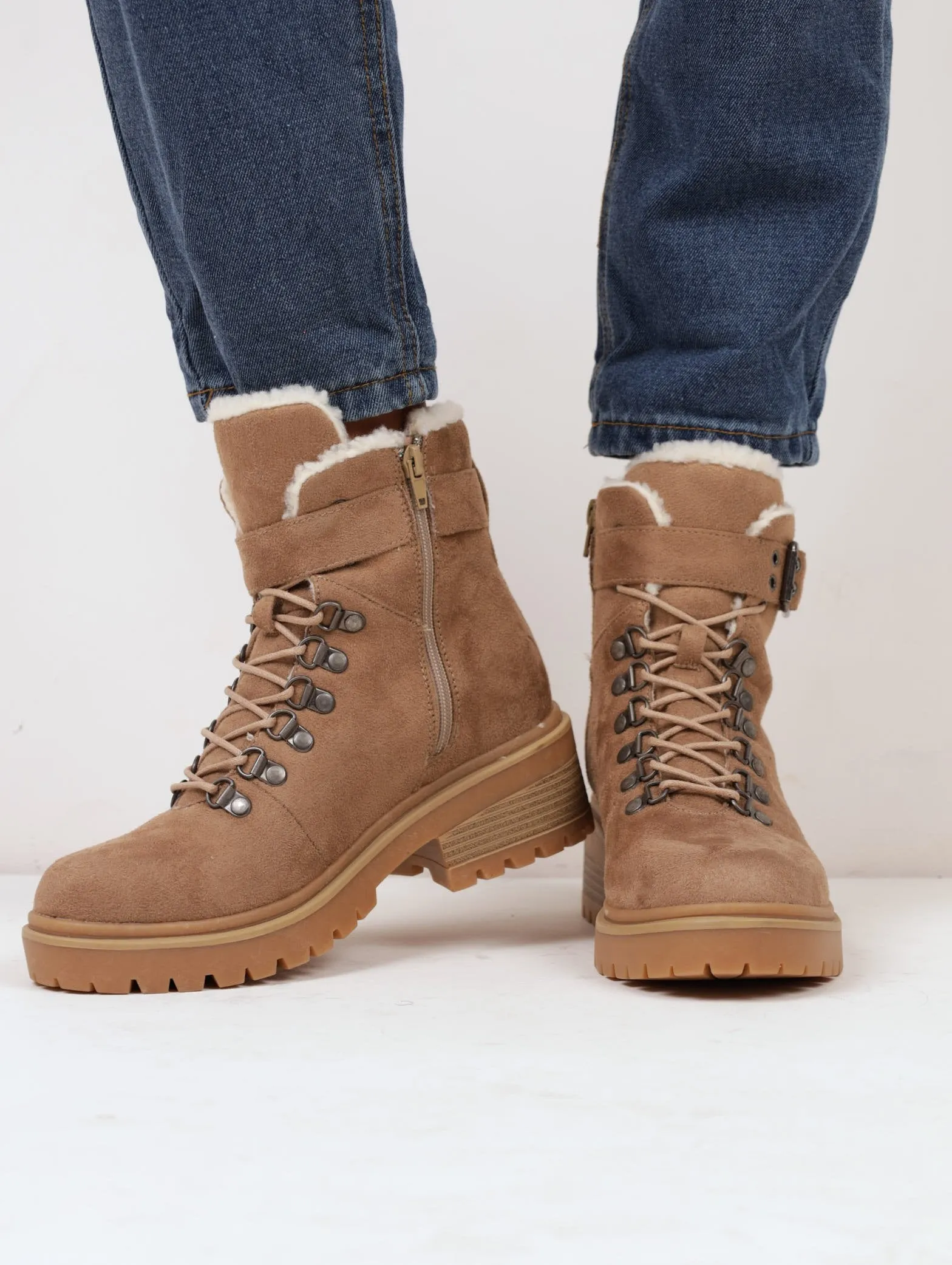 Ladies Platform Combat Hiker Boot - Taupe sold by Edgars