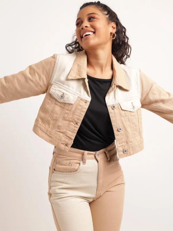 Ladies Two-Tone Denim Rider Jacket - Beige sold by Edgars