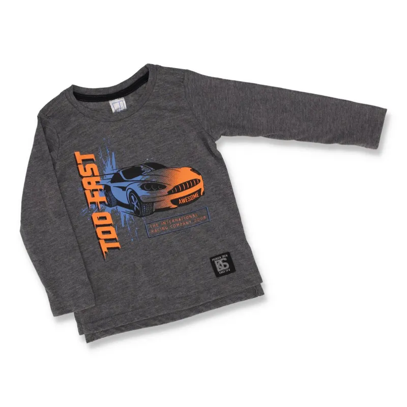 Pre-Boys Long Sleeve Too Fast Tee - Charcoal sold by Edgars