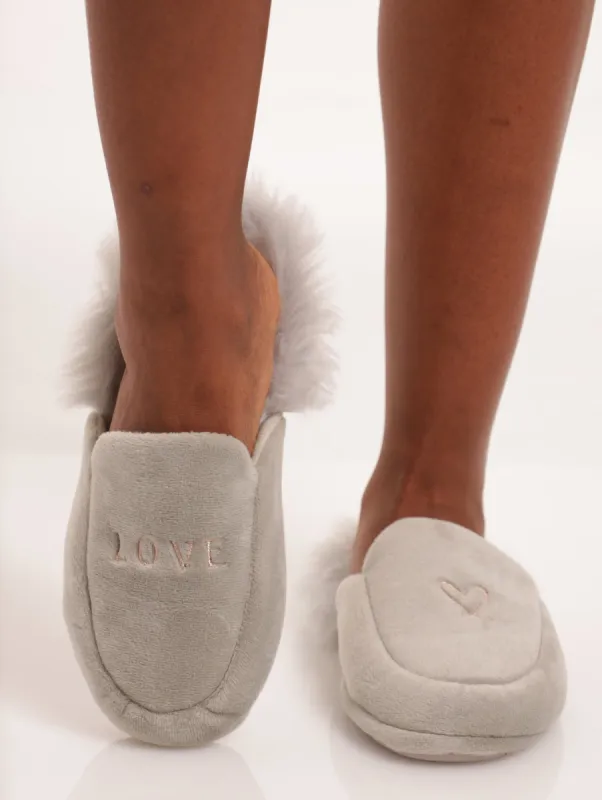 Ladies Love Fluffy Back Closed Toe Slipper - Light Grey sold by Edgars