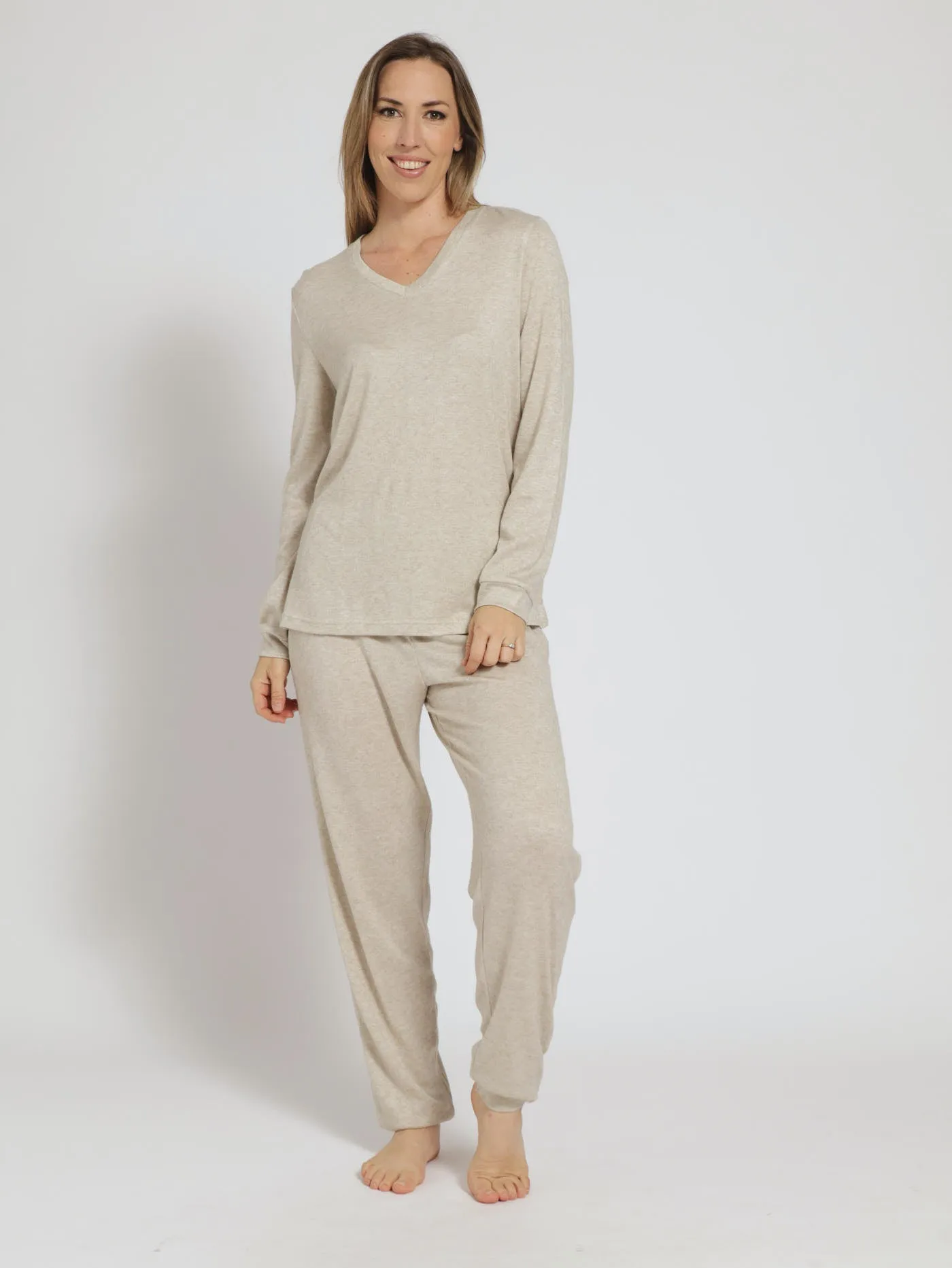 Long Sleeve Textured Knit Jogger Sleep Set - Oatmeal sold by Edgars