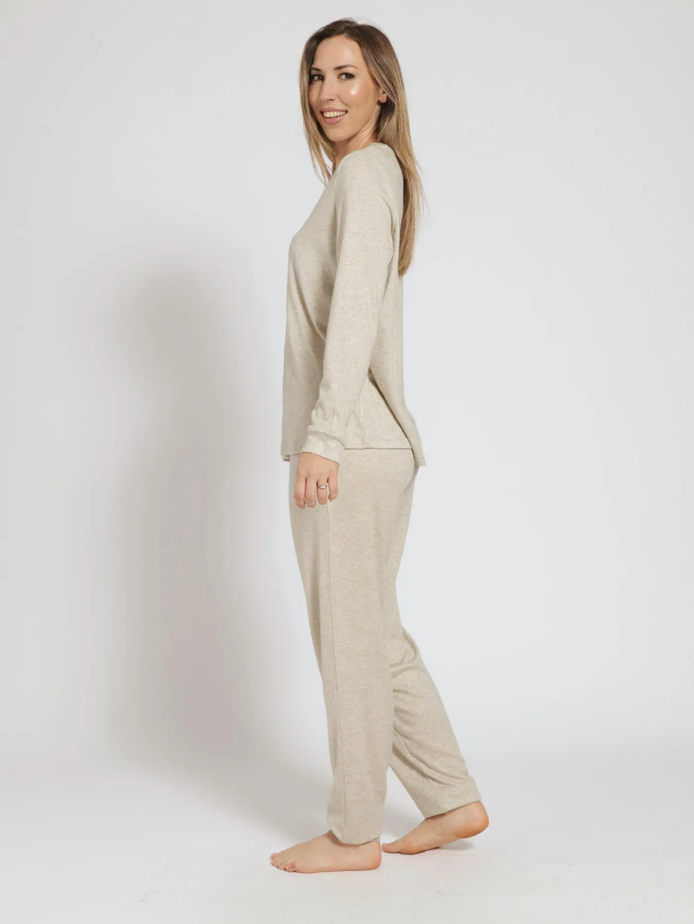 Long Sleeve Textured Knit Jogger Sleep Set - Oatmeal sold by Edgars product image thumbnail 2