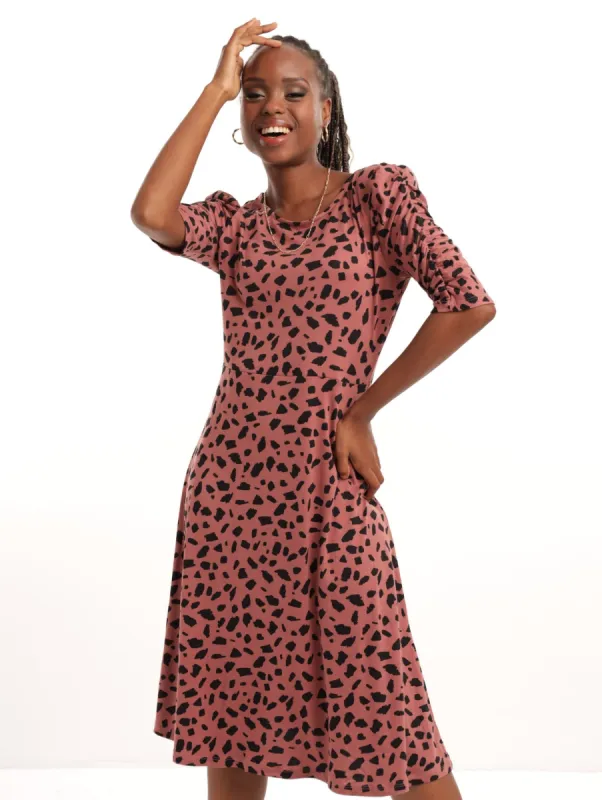 Gathered Sleeve Midi Knit Printed Dress sold by Edgars