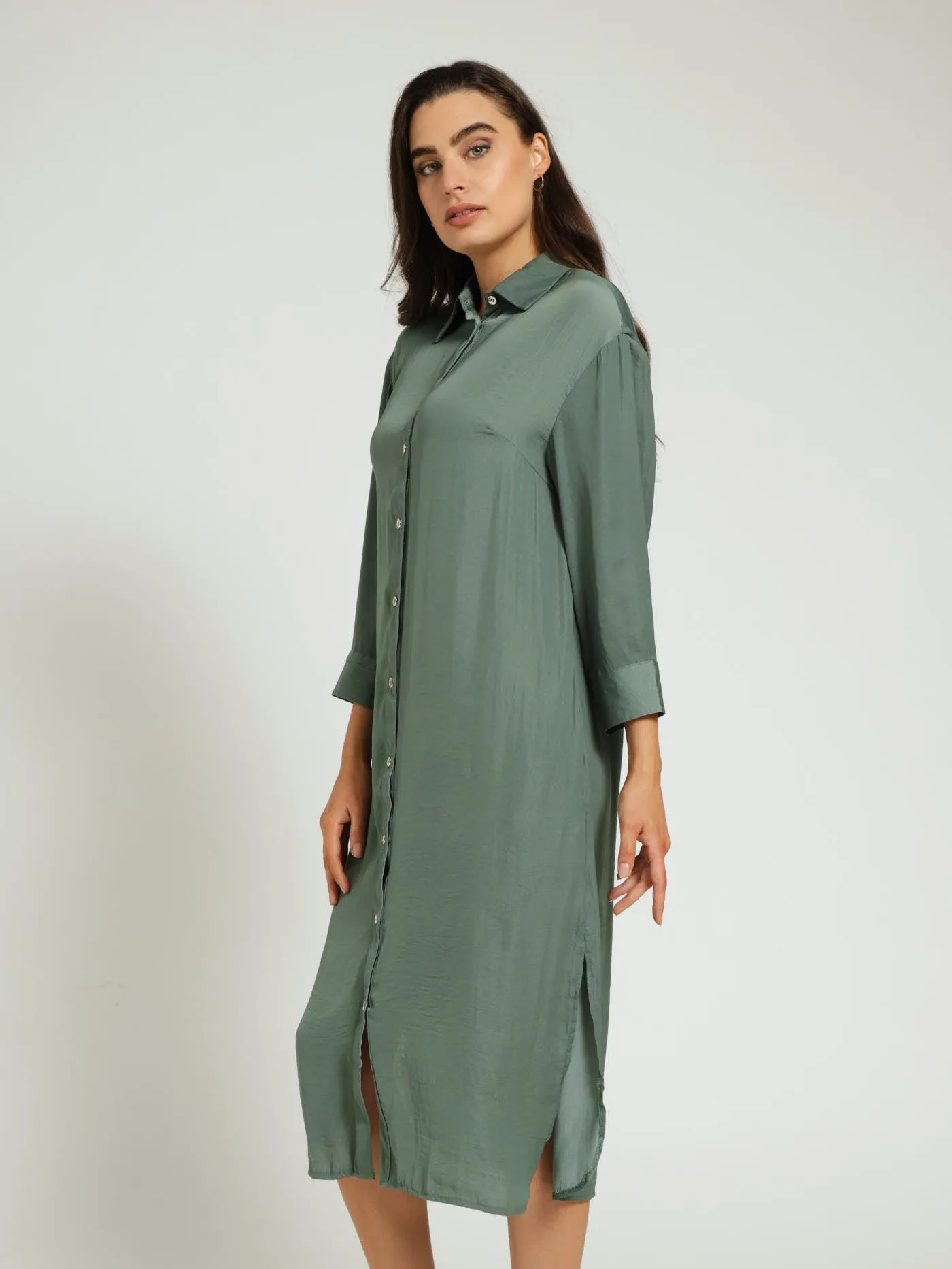 Long Sleeve Midi Shirt Dress - Dark Sage sold by Edgars product image thumbnail 3