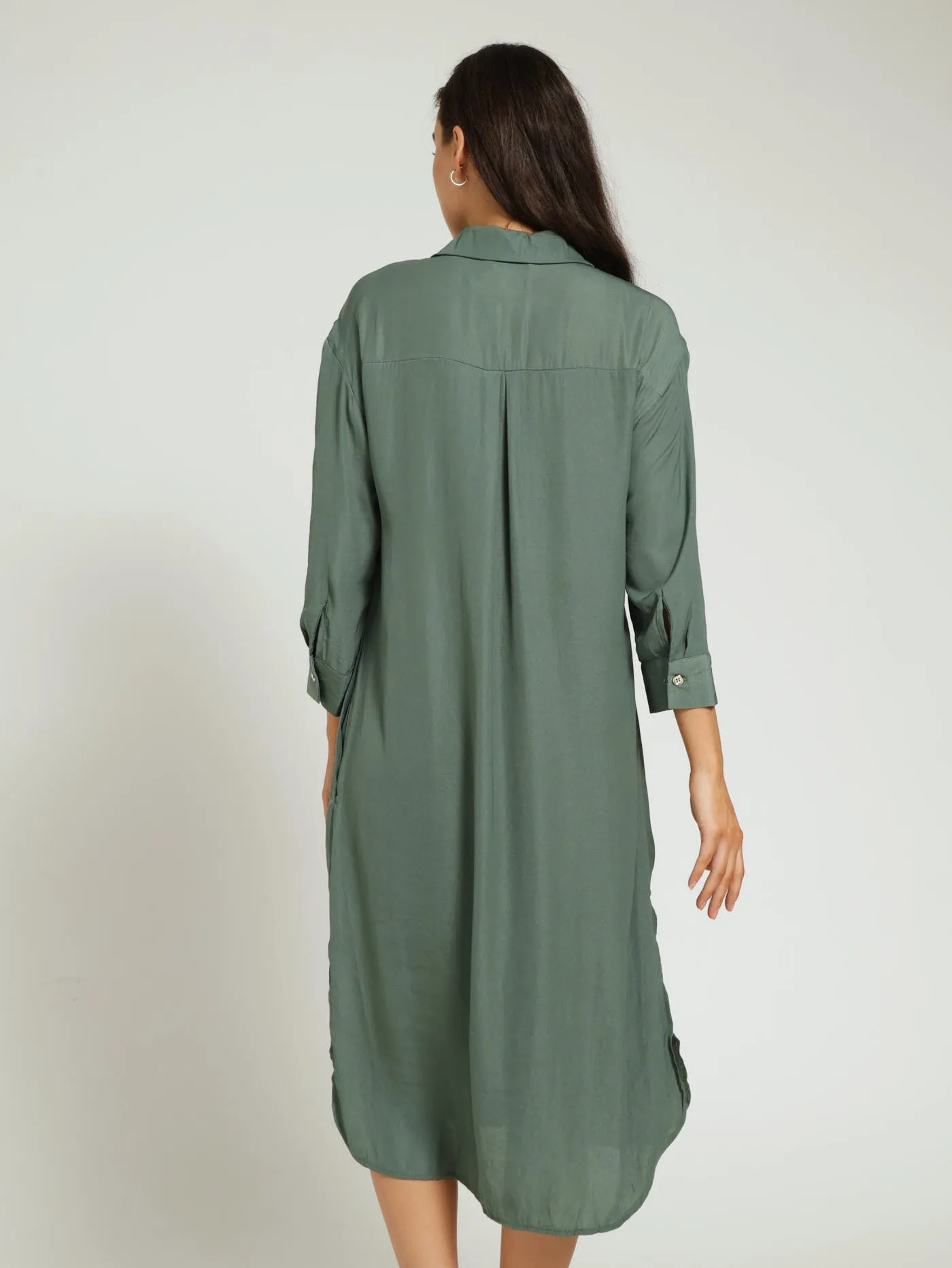 Long Sleeve Midi Shirt Dress - Dark Sage sold by Edgars product image thumbnail 4