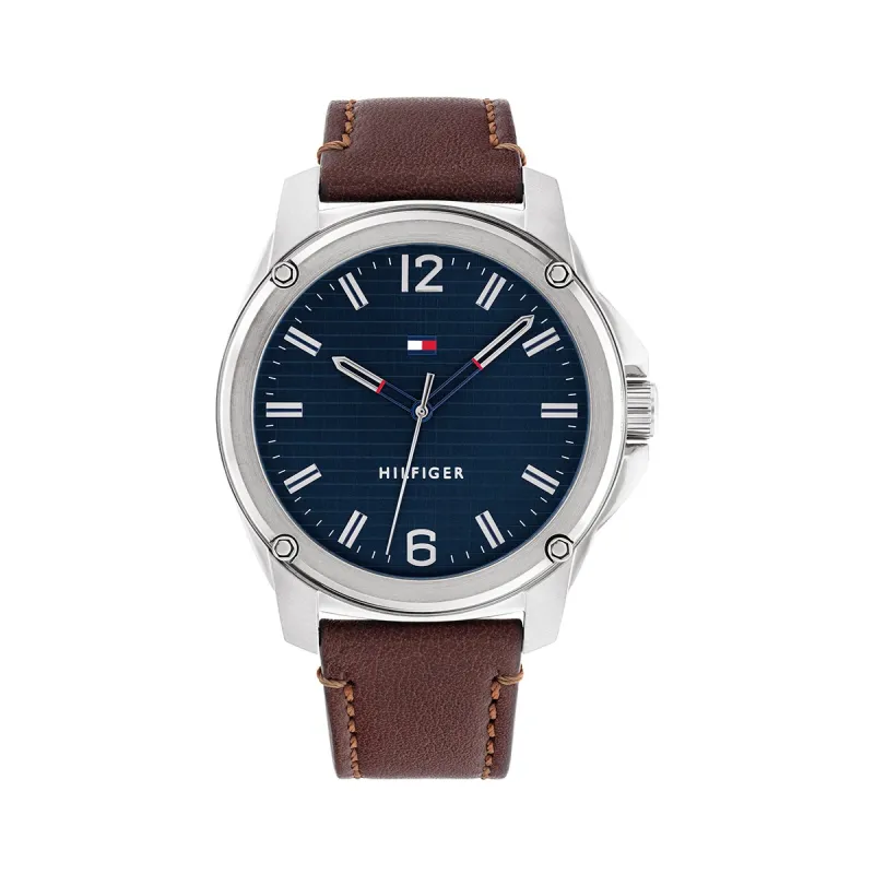 Jason 44mm Watch With Blue Dial And Brown Leather Strap sold by Edgars