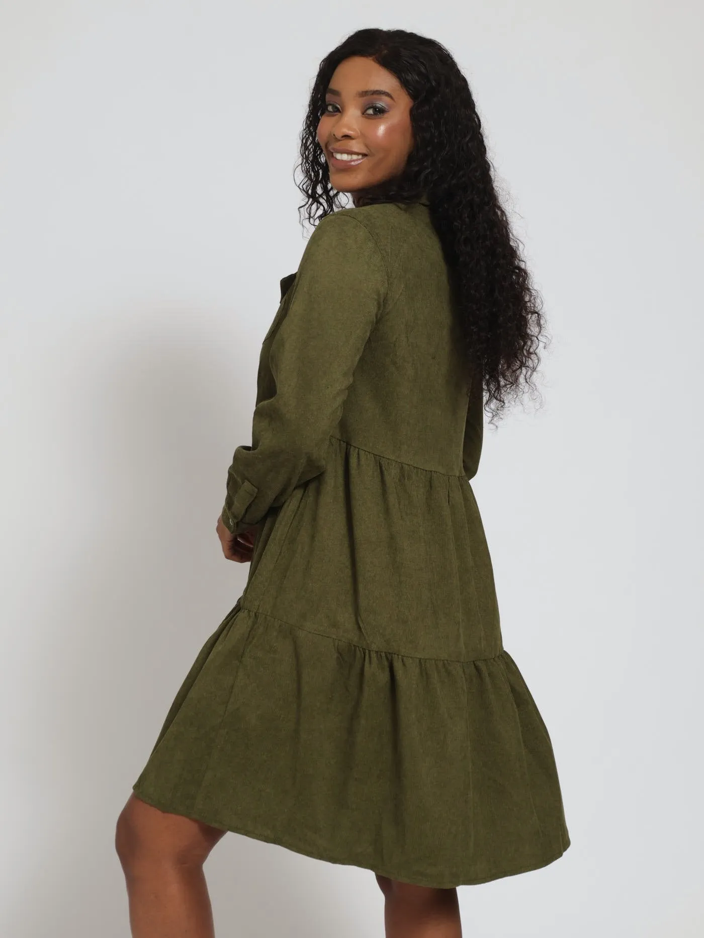 Long Sleeve Tiered 2 Pocket Mini Shirt Dress - Fatigue sold by Edgars product image thumbnail 2