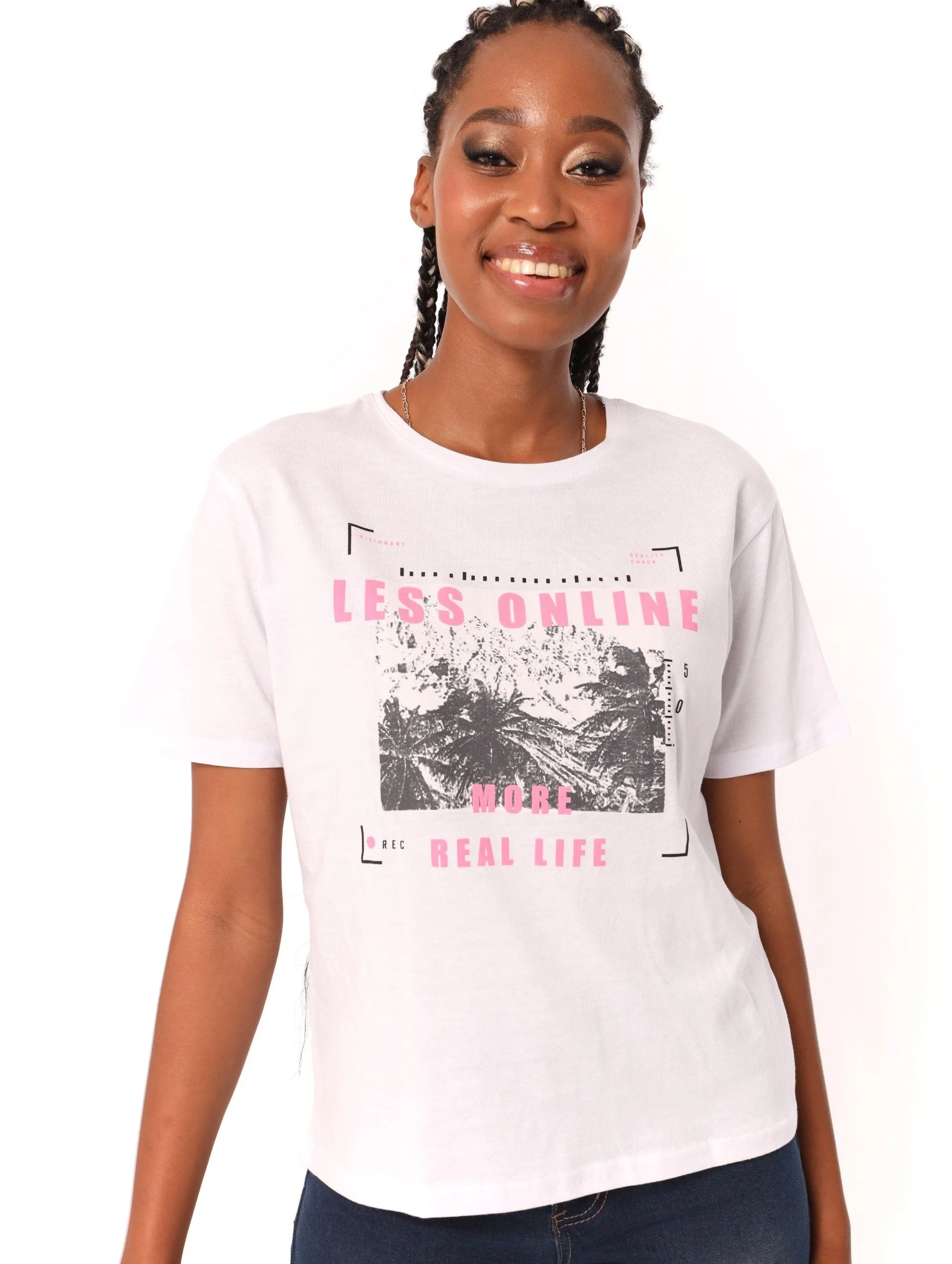Ladies Boxy Photo Tropical Tee - White sold by Edgars