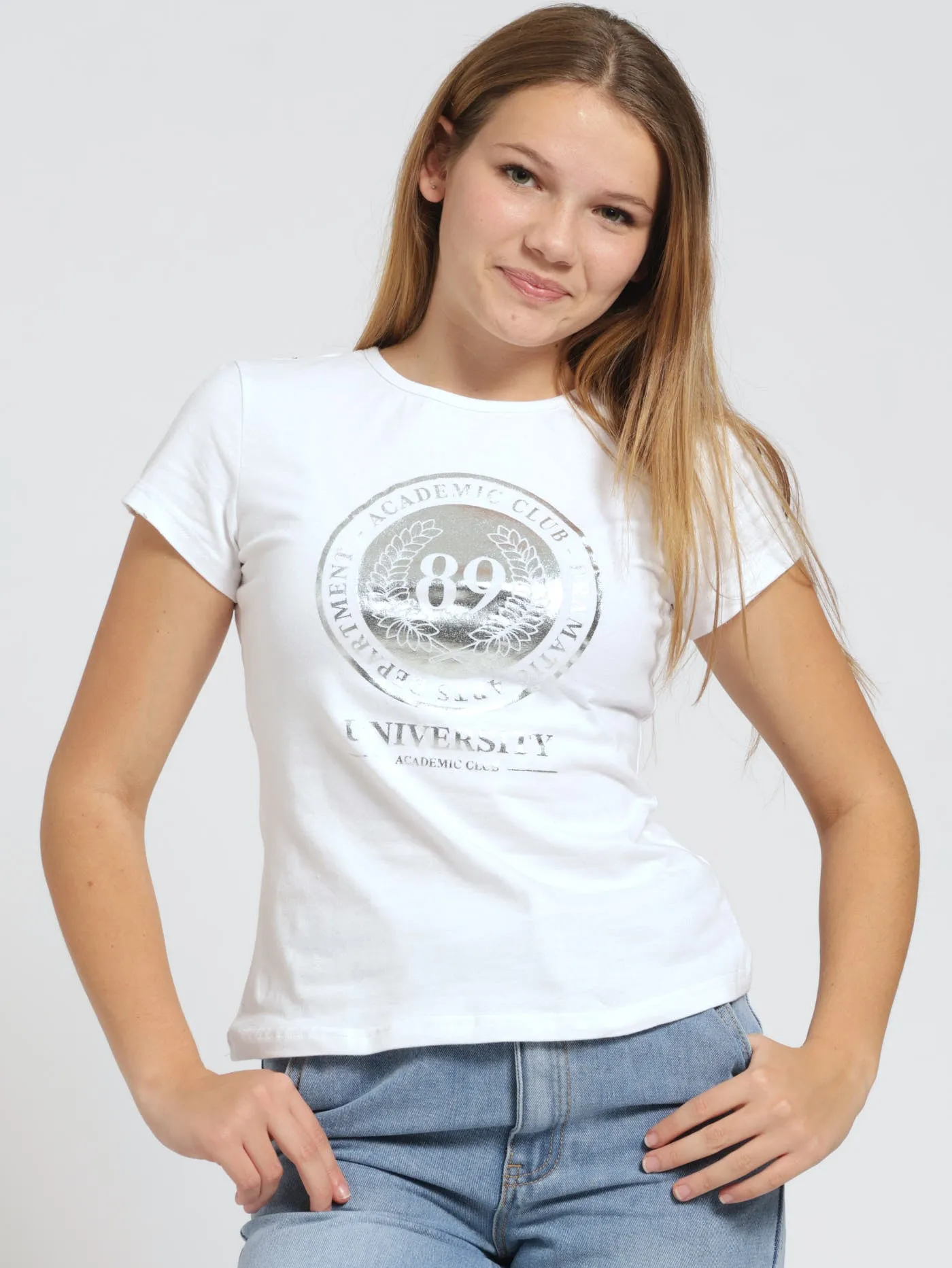 Girls Regular Univeristy Tee - White sold by Edgars