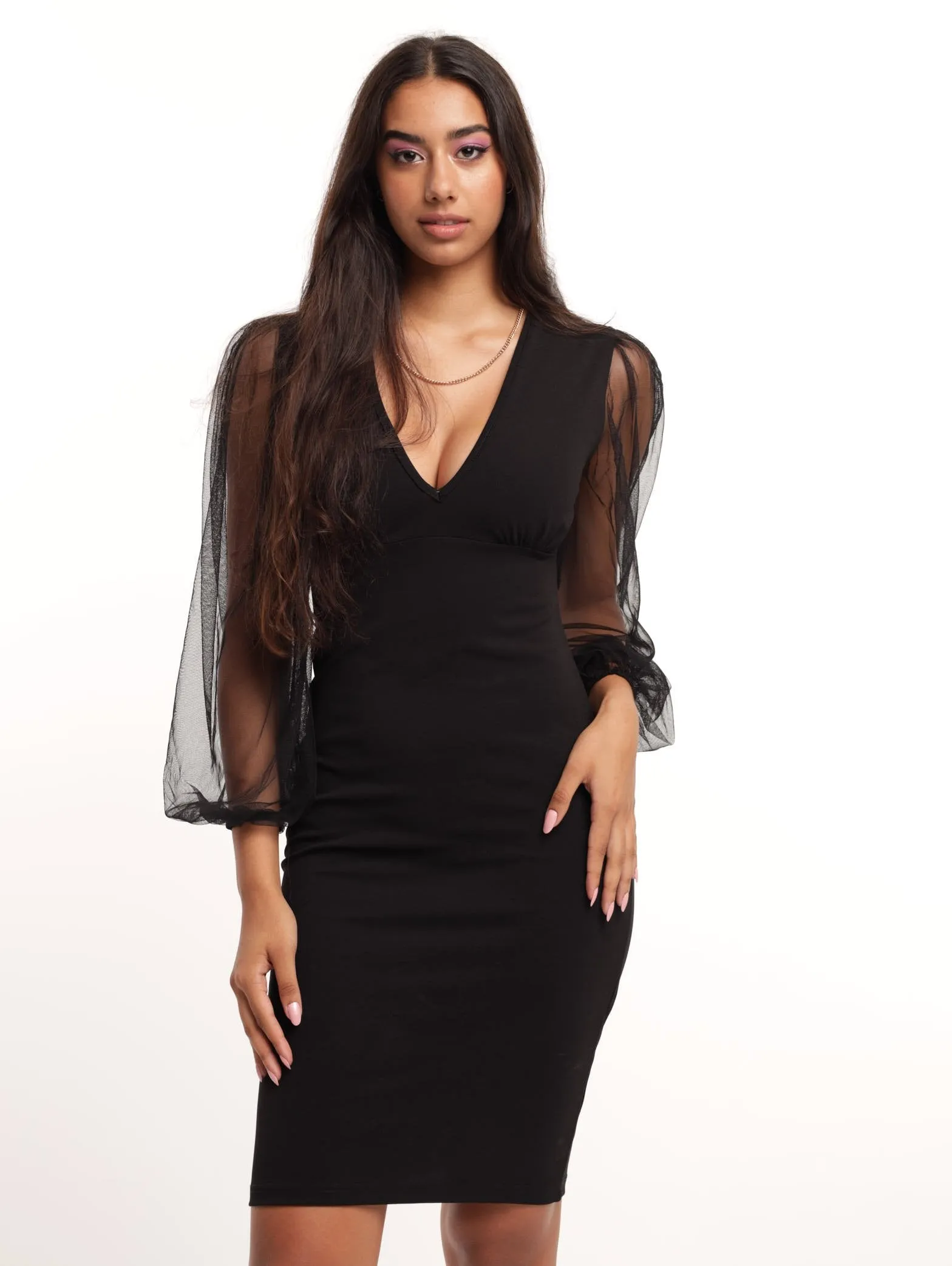 Ladies Mesh Sleeve Bodycon Dress - Black sold by Edgars