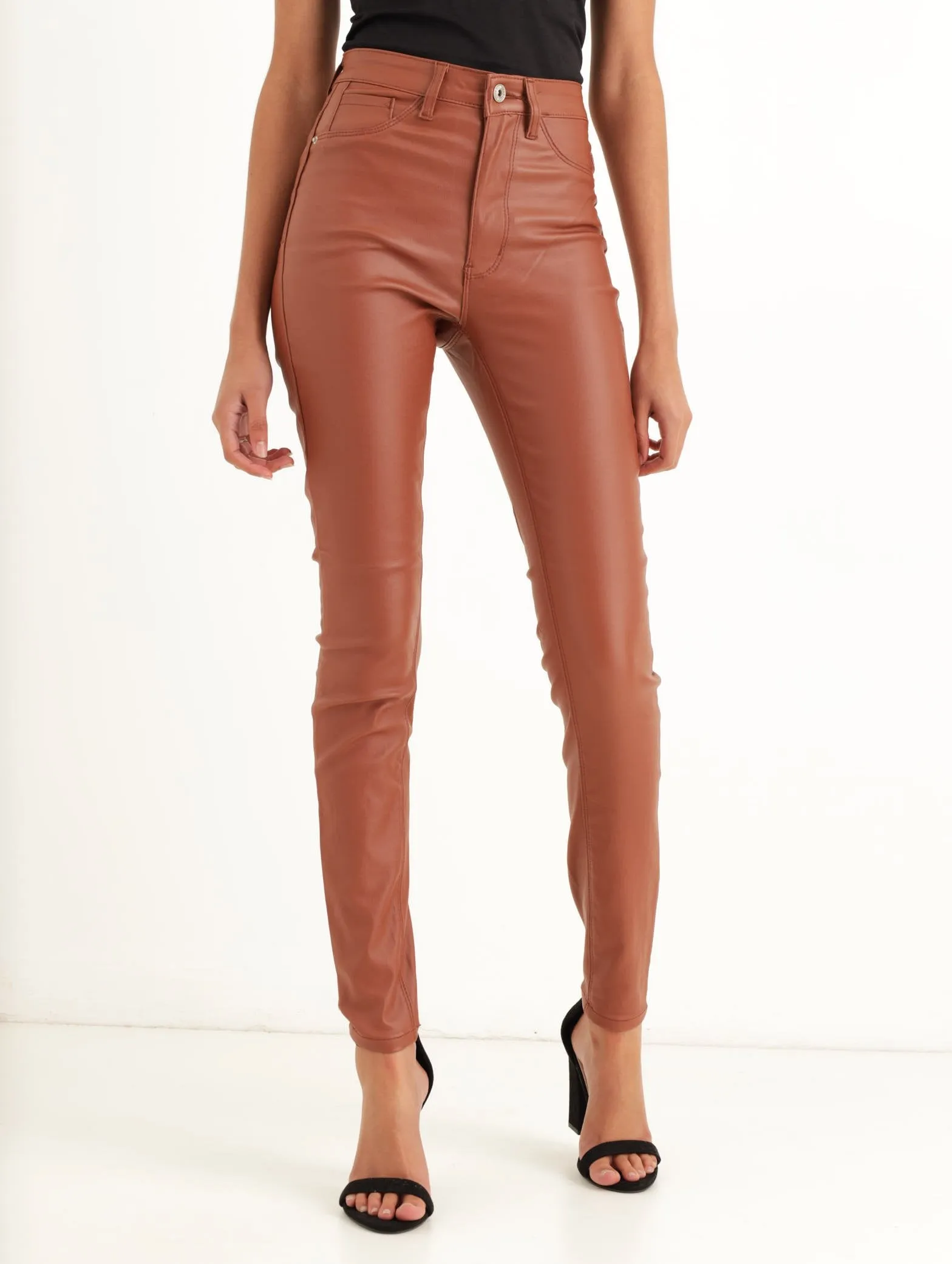 Ladies Brown Coated Skinny Denim Jean sold by Edgars