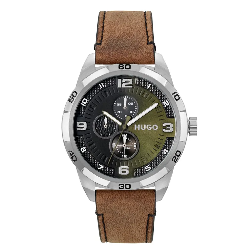 #Grip 46Mm Stainless Steel Case And Black Dial With Brown Leather Strap sold by Edgars