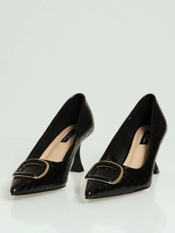 Croc Embossed Court Heel With Black & Gold Trim sold by Edgars 