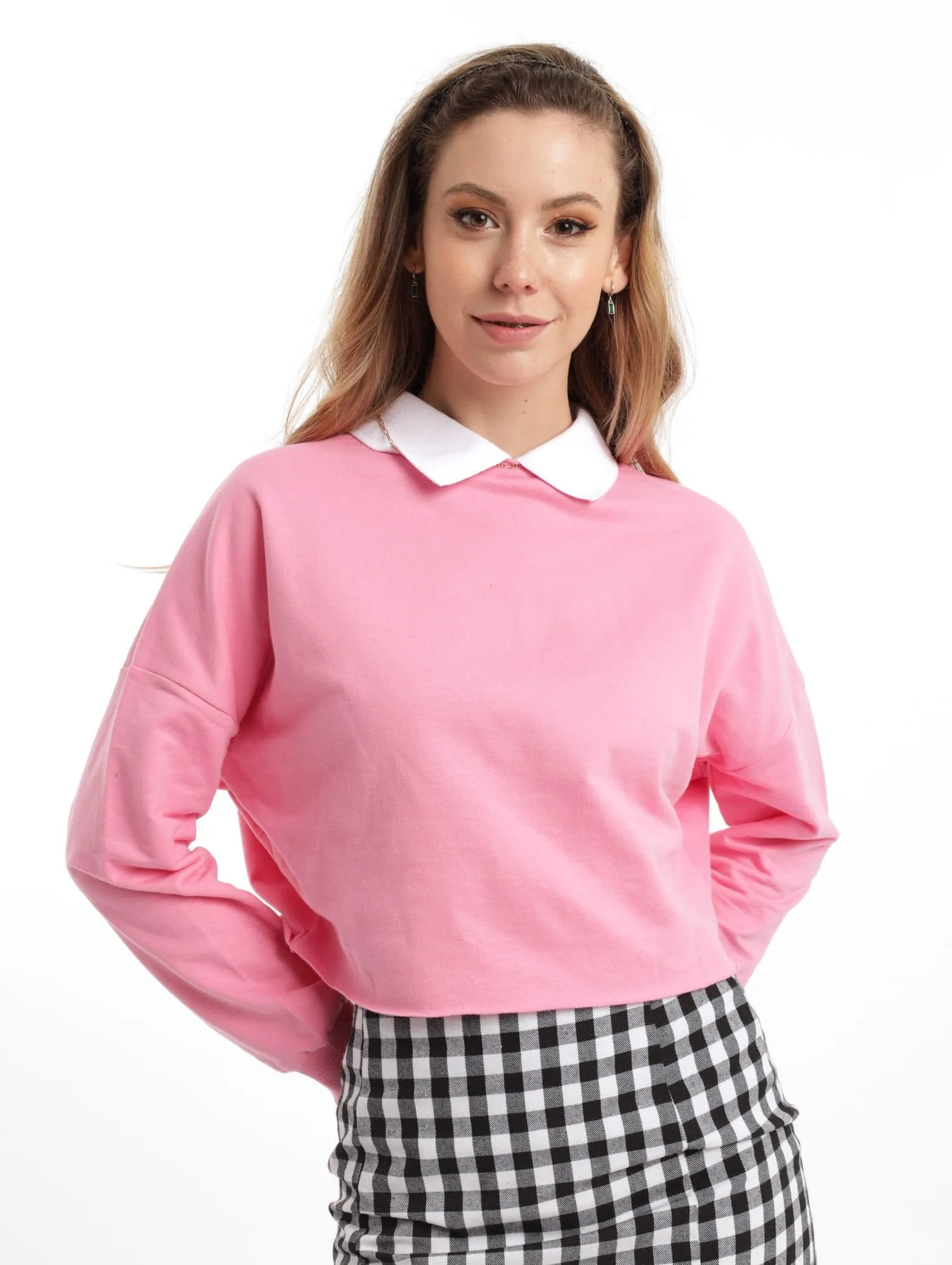 Ladies Cropped Collar Fleece Top - Pink sold by Edgars