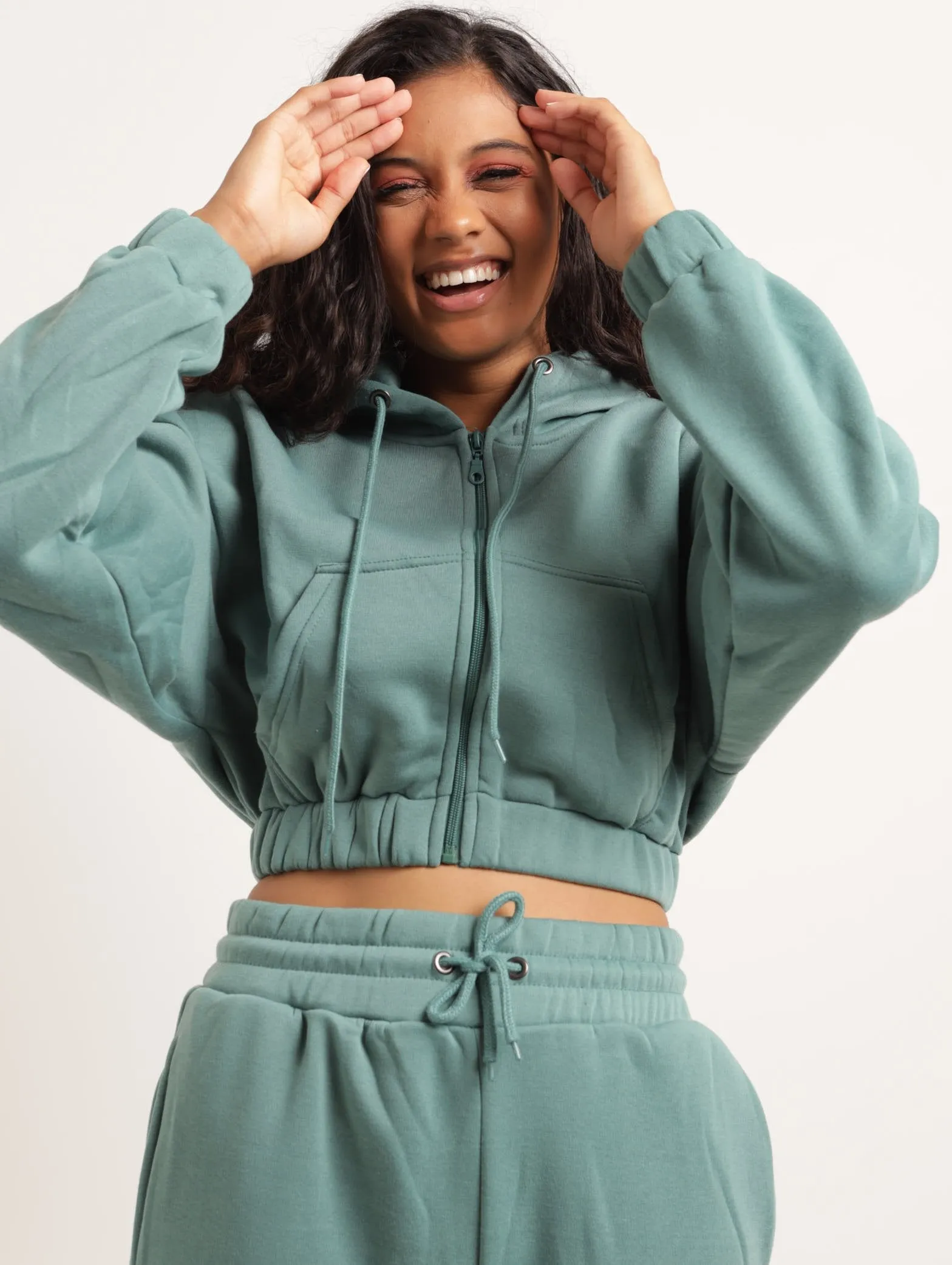 Ladies Crop Hooded Zip Through Top - Teal sold by Edgars