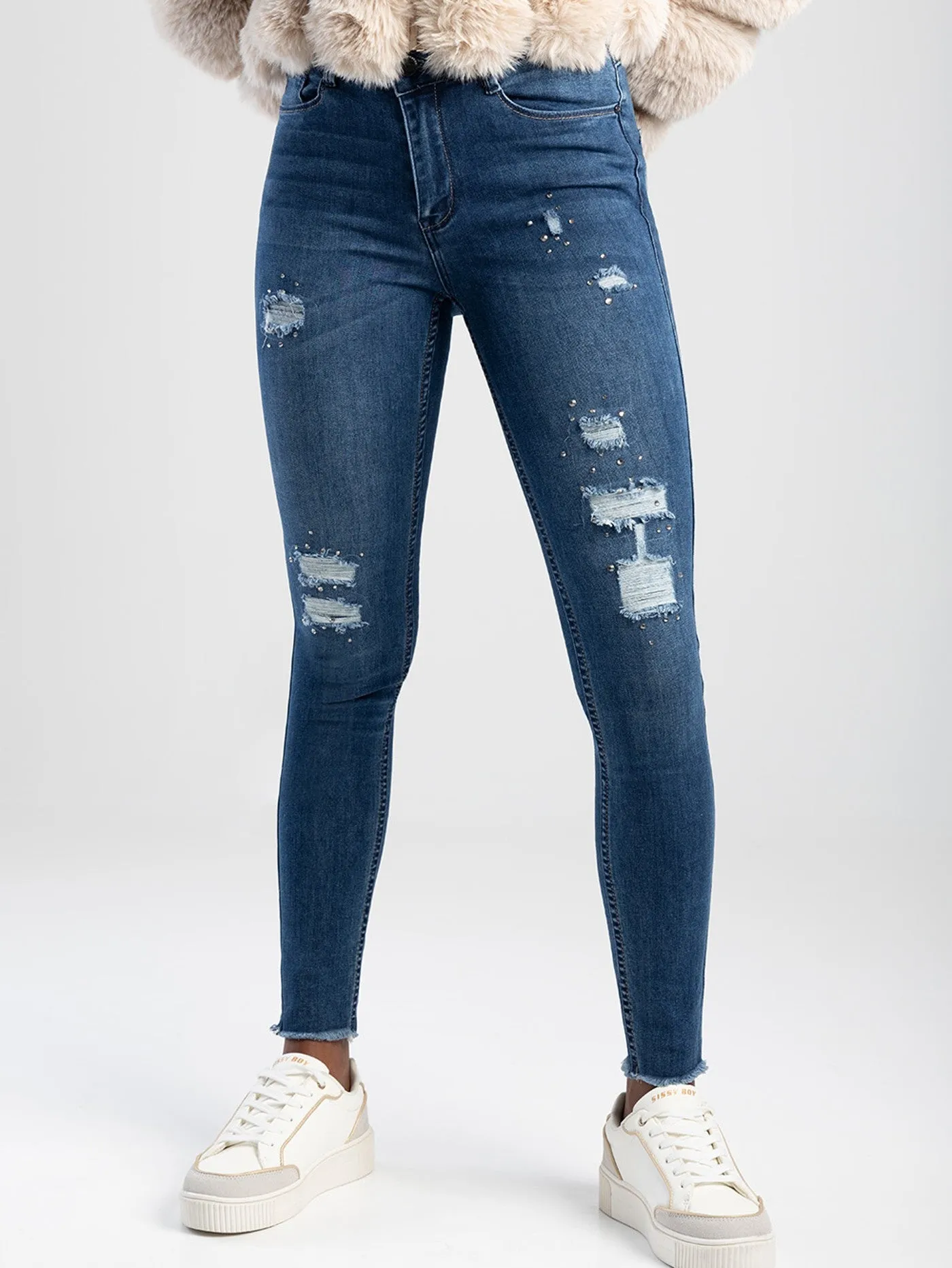 Axel Skinny Denim Jean With Rip & Repair - Dark Blue sold by Edgars