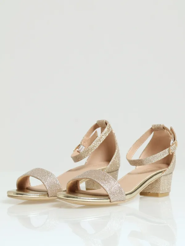 Girls Gold Ankle Strap Heeled Sandal - Gold sold by Edgars