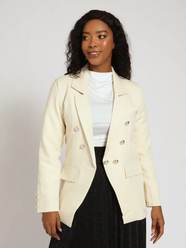 Nautical Button Sleeve Blazer - Cream sold by Edgars 