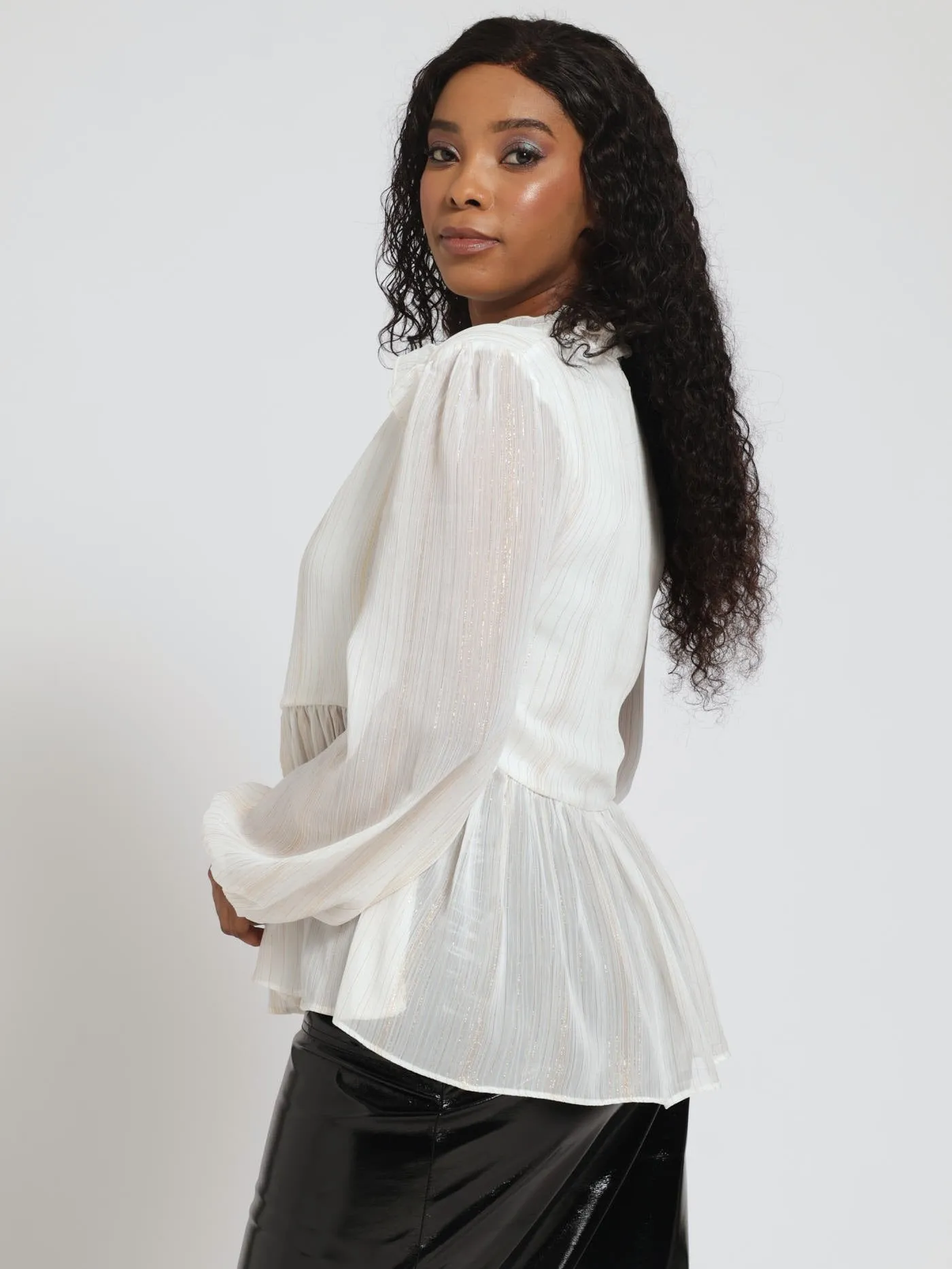 Tie Neck Ruffle Peplum Blouse - Cream sold by Edgars product image thumbnail 2
