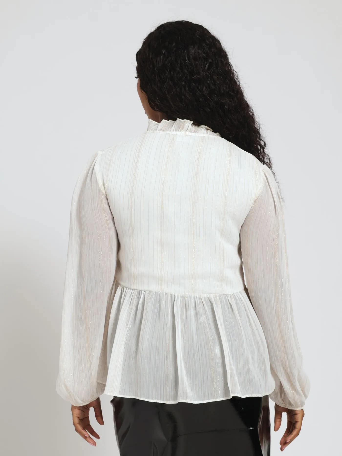 Tie Neck Ruffle Peplum Blouse - Cream sold by Edgars product image thumbnail 3