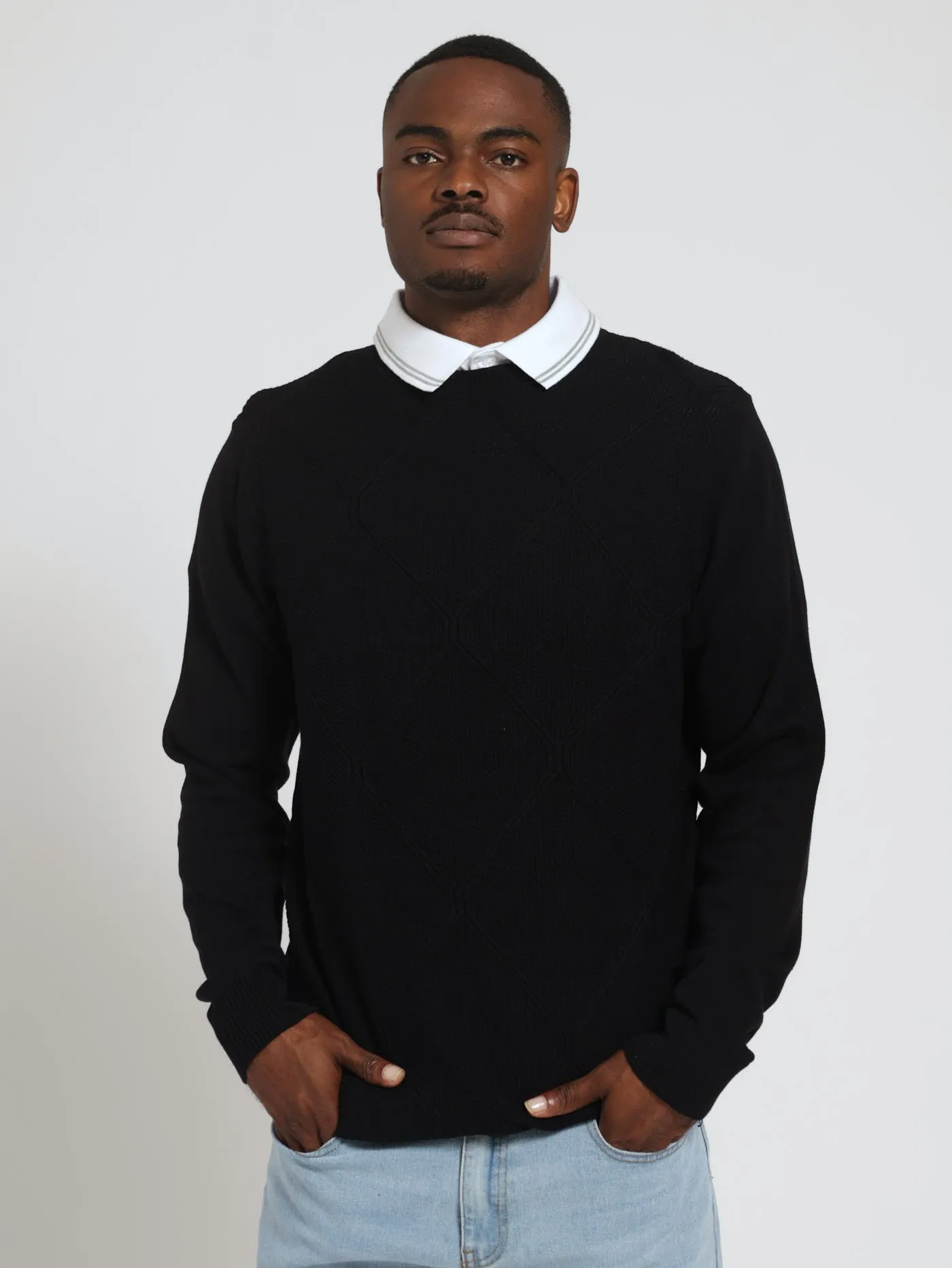 Long Sleeve Cable Crew Pullover - Black sold by Edgars