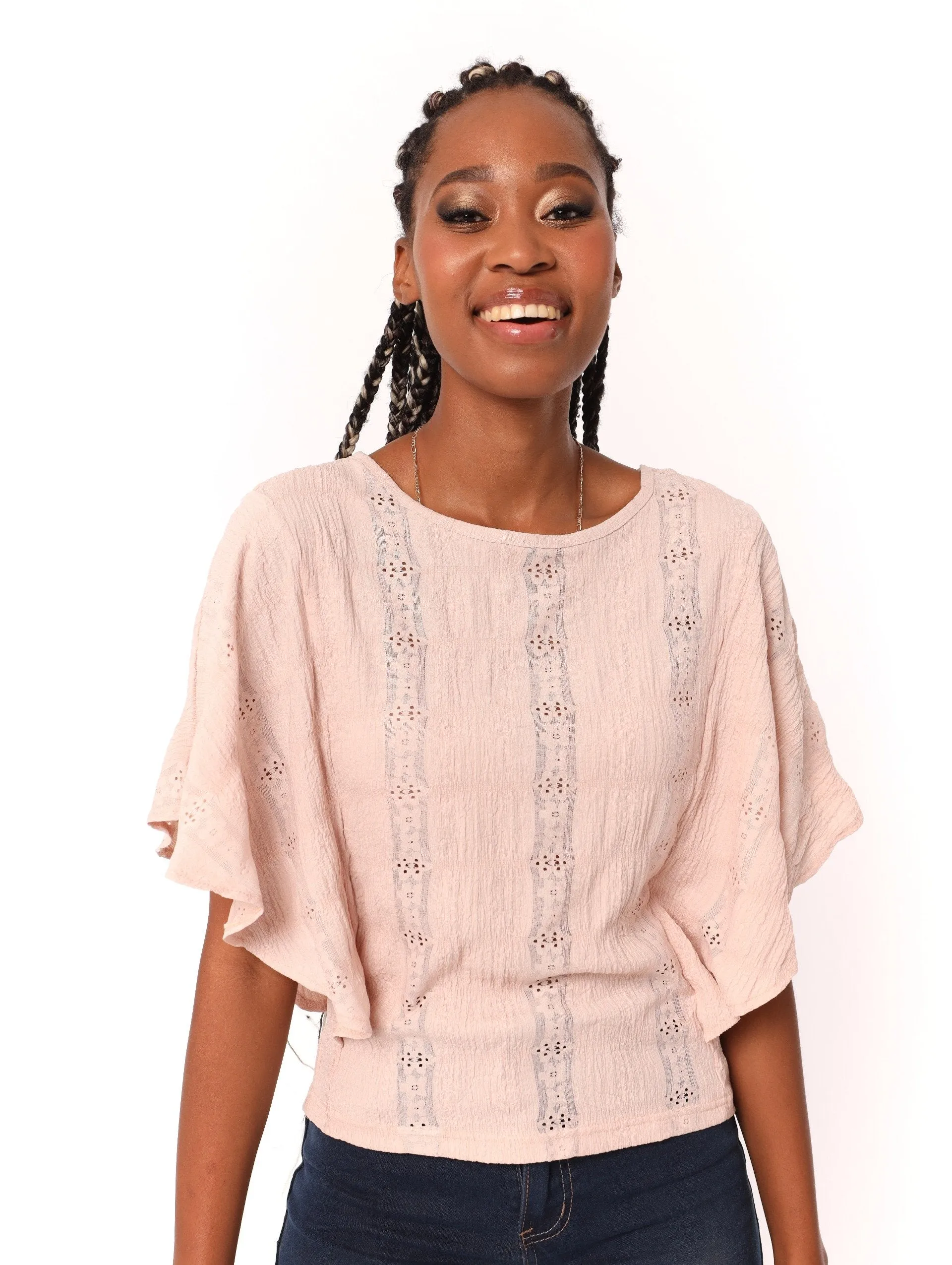 Ladies Batwing Jacquard Lace Top - Pink sold by Edgars