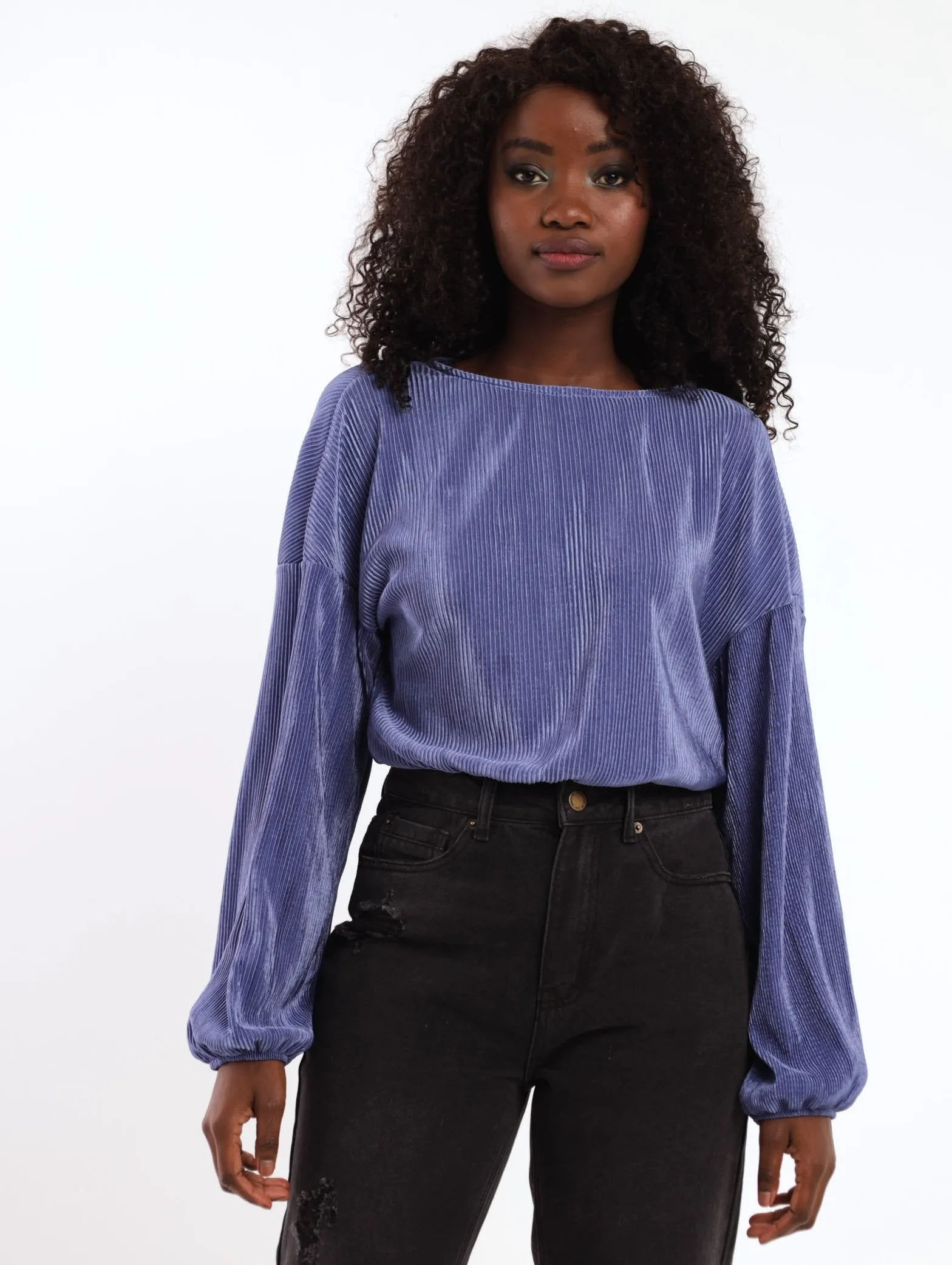 Ladies Long Sleeve Elastic Waist Top - Blue sold by Edgars