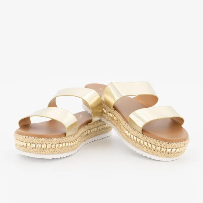 Ladies Metallic 2 Strap Pushin Embellished Platform - Gold sold by Edgars