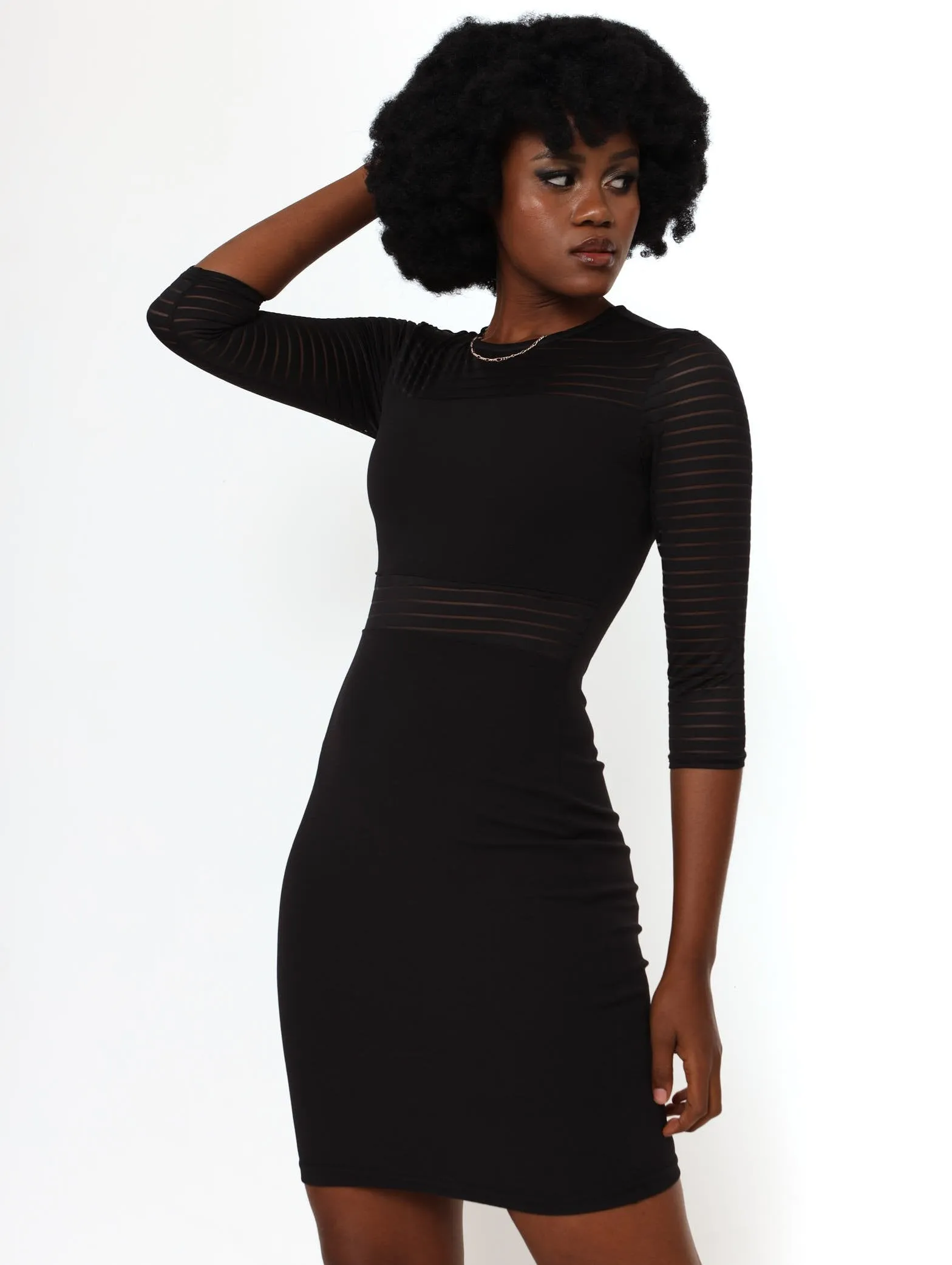 Ladies 3/4 Burnout Detail Bodycon Dress - Black sold by Edgars