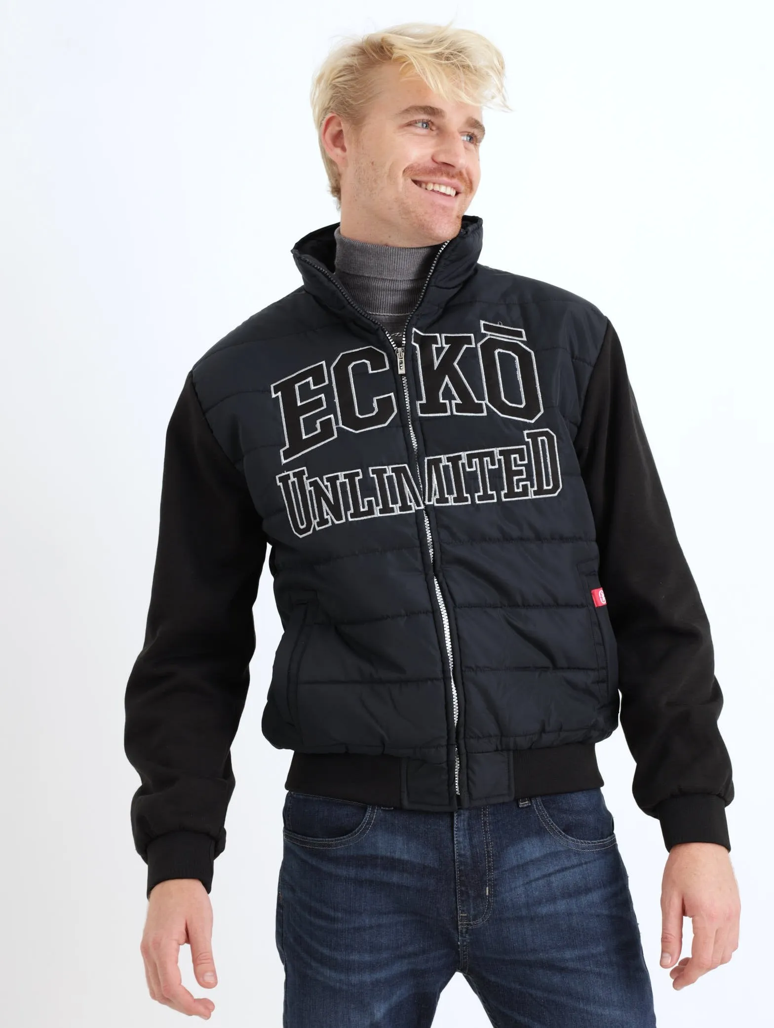 Men's Mixed Puffer Jacket - Navy sold by Edgars