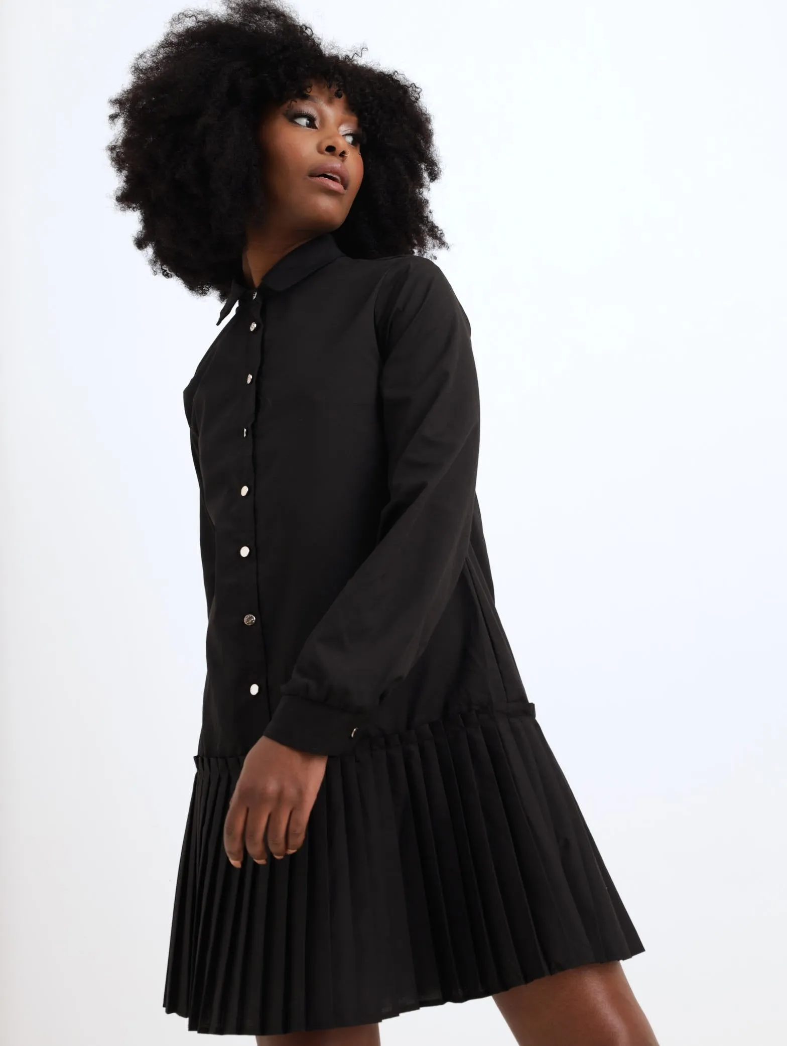 Ladies Pleat Detail Shirt Mini Dress - Black sold by Edgars