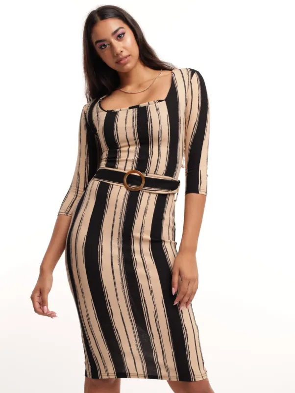 Ladies Striped 3/4 Sleeve Belted Dress sold by Edgars