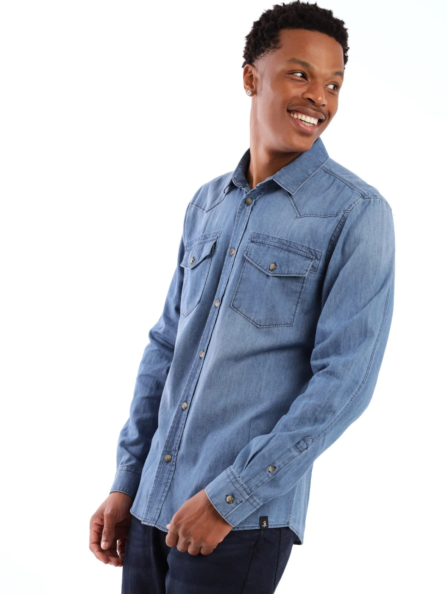 Men's Mid Wash Denim Shirt - Mid Denim sold by Edgars